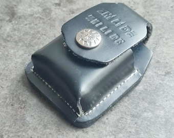 Vintage ZhiLiDe Lighter Case, Black Leather, 1990s