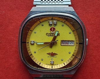 Raro naranja CITIZEN GN-4W-S reloj de hombre vintage japonés mecánico reloj de pulsera automático SERVICIO