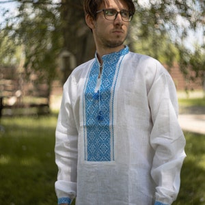 Linen peasant shirt with embroidery Ukrainian clothes Vyshivanka Vyshivanka on linen Ethnic and traditional clothes