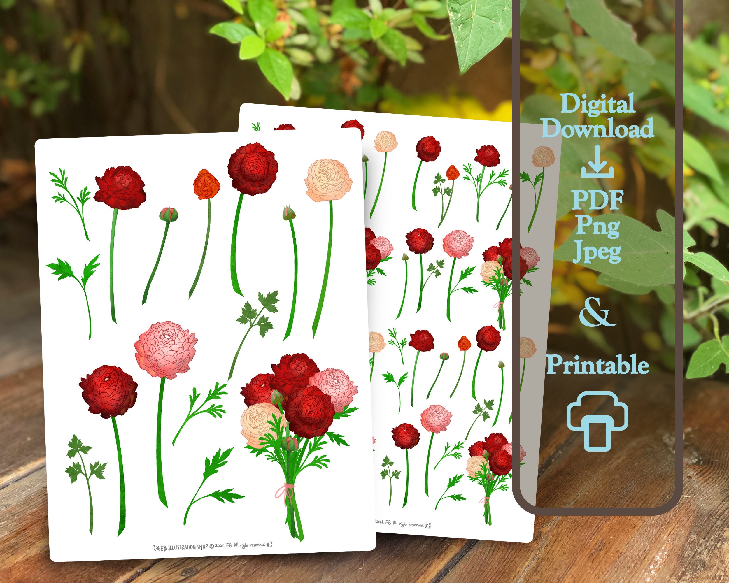 Flower Sticker, Floral Sticker, Printable Sticker, Digital Sticker