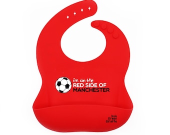 Man United Baby Gift - 'I'm on the Red side of Manchester' Manchester United Silicone Baby Bib - 100% Silicone