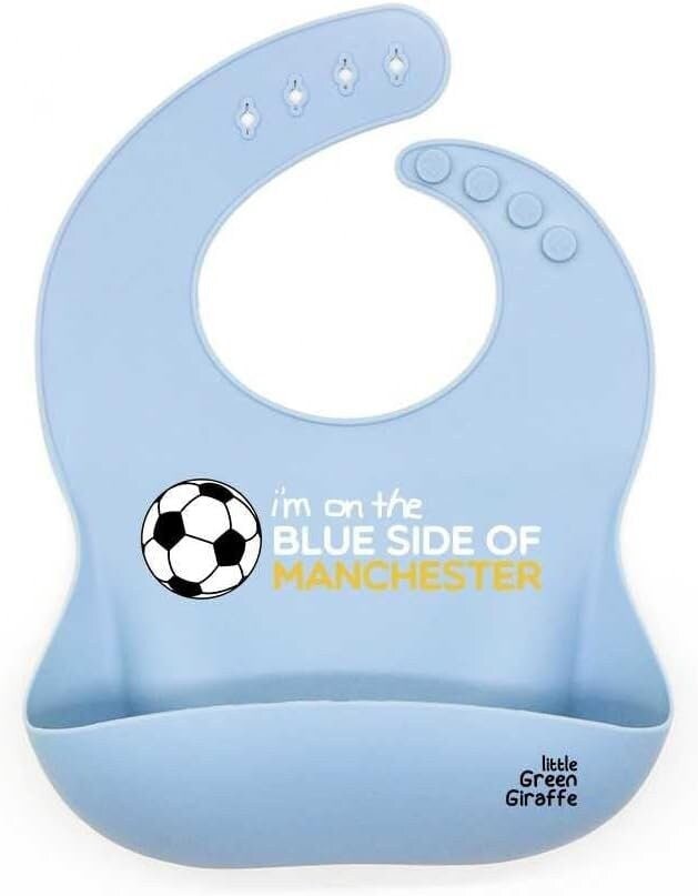 Man City Baby Gift - 'I'm on the Blue side on Manchester' Manchester City Baby Bib - 100% Silicone
