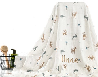 Organic Personalised Swaddle, Soft Cotton Baby Muslin Blanket,  Blanket, Cotton Newborn Baby Swaddle Blanket Large Receiving Blanket