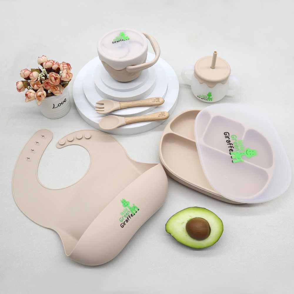 NGP Baby Silicone Feeding Set 11 Pcs Infant Dinnerware with Baby Plate for  Baby Silicone Bibs Spoons Fork Straw Sippy Cups Toddler Bowls Dishes Kids