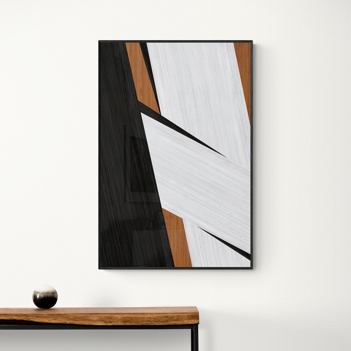 Black and White Wood Wall Art Mid-Century Wall Art Minimalist | Etsy