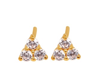 22k Gold Push Back Stud Earrings For Mom | 2mm Cubic Zirconia Gemstone Jewelry | Designer Stud Earrings For Woman