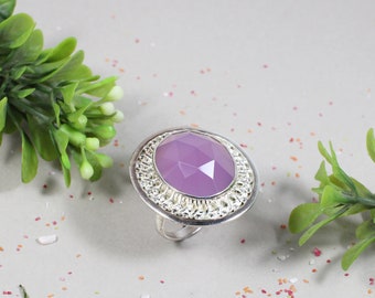 Vintage Natural Lavender Quartz Ring, Gemstone Ring, Purple Statement Ring, 925 Sterling Silver Jewelry, Birthday Gift, Ring For Daughter
