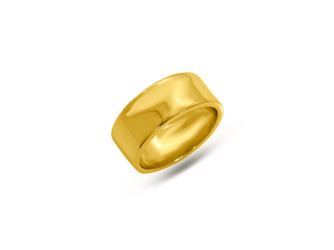 14K Gold Plain Wide Band Ring, Gold Simple Big Ring, Solid Gold Band