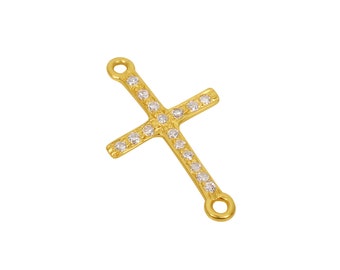 White CZ Cross Gold Pendant, Studded Cubic Zircon Pendant, Christian Religion Gold Jewelry, Gold CZ Good luck Pendant, Pendant For Men Women