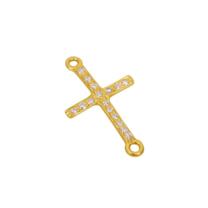 White CZ Cross Gold Pendant, Studded Cubic Zircon Pendant, Christian Religion Gold Jewelry, Gold CZ Good luck Pendant, Pendant For Men Women image 1