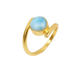 Natural Larimar Gold Ring, Split Band Gold Ring, Larimar Split Gold Band, Gold Ring For Women, Valentine Day Gift Ring, Simple Gold Jewelry