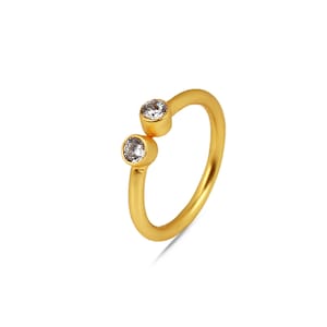 16K Gold Two Stone Diamond Ring: Dainty Open Ring