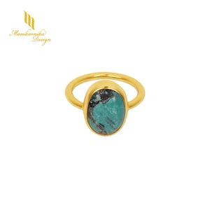 Natural Turquoise 18K Gold Ring: Oval Stone Statement Ring