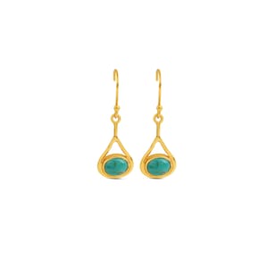 Natural Turquoise Gold Earrings, 10k Gold Earrings, Blue Turquoise Gold Dangles, Gemstone Jewelry For Women, Turquoise dangles Gift