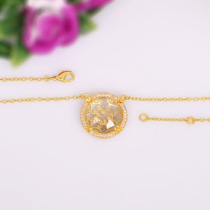 22k Solid Gold Halo Necklace For Bride | Dainty Necklace With Designer Pendant | Lemon Quartz And Cubic Zirconia Necklace Jewelry