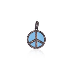 Rose Cut Diamond Peace Sign Pendant: Sterling Silver Vintage Necklace