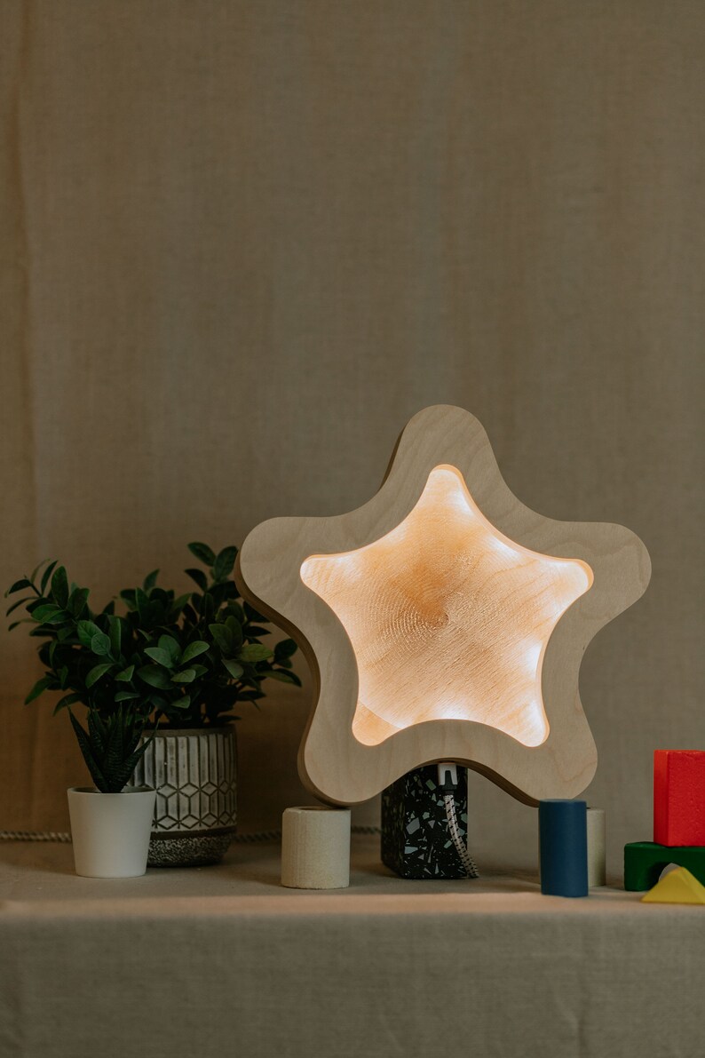 Star Wall Light, Wooden Wall Light, Kids Room Decor, Baby Room Night Light, Nursery Room Lighting, Child Wall Lamp, Baby Shower Gift Active image 2