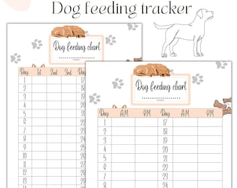 Rastreador de alimentación de perros / Tabla de alimentación imprimible (mensual)