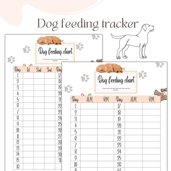 Dog feeding tracker | Printable feeding chart (monthly)