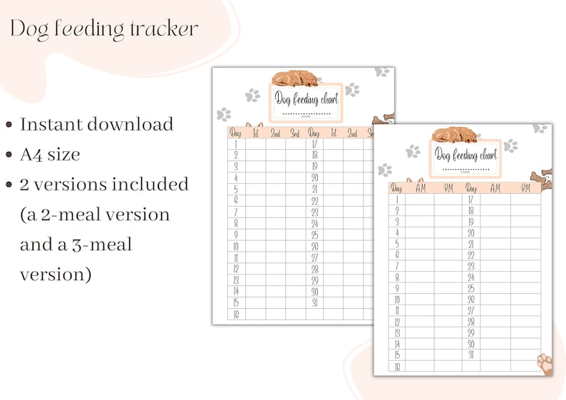 Dog Feeding Tracker Printable Feeding Chart monthly Etsy