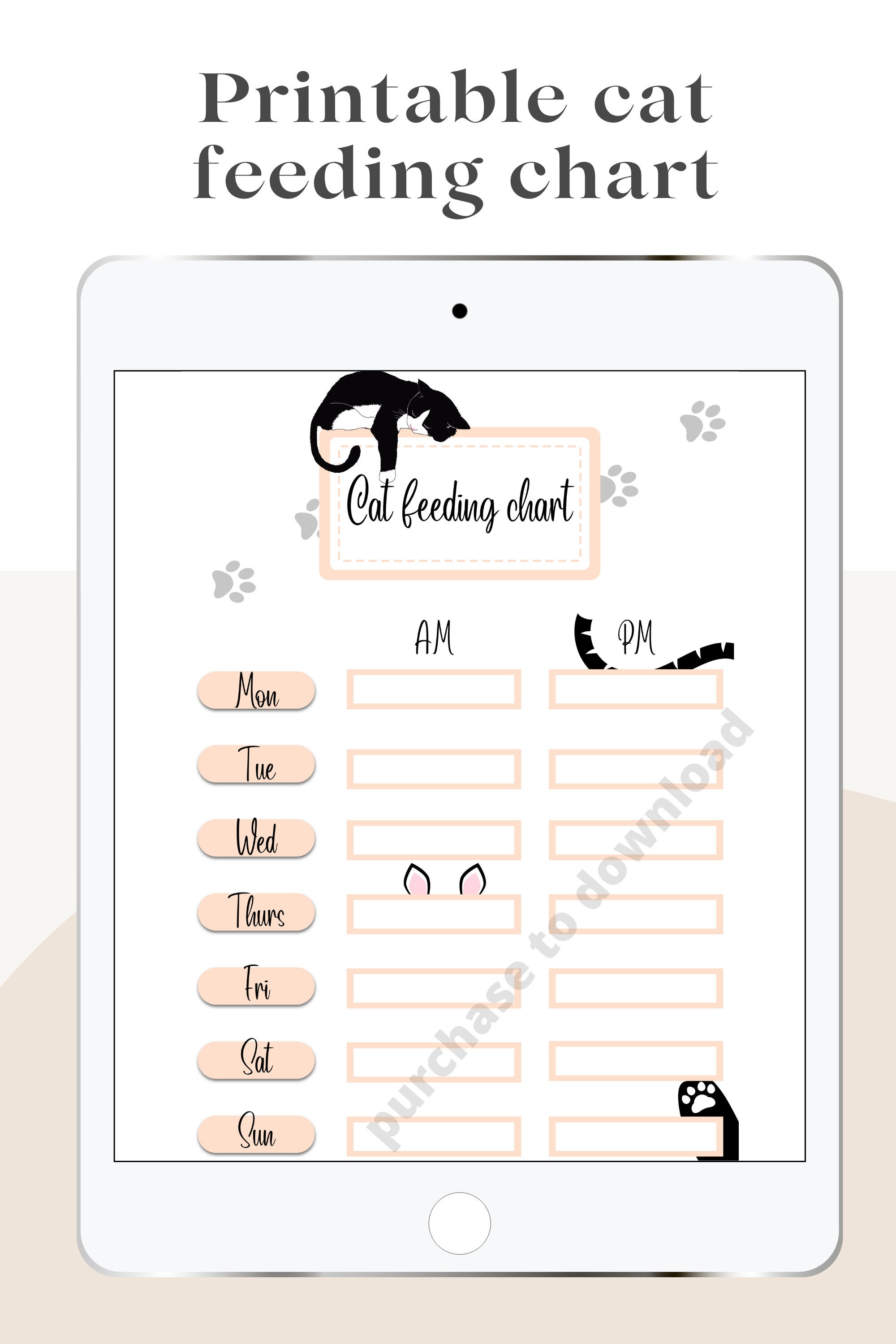 Printable Cat Feeding Chart Etsy
