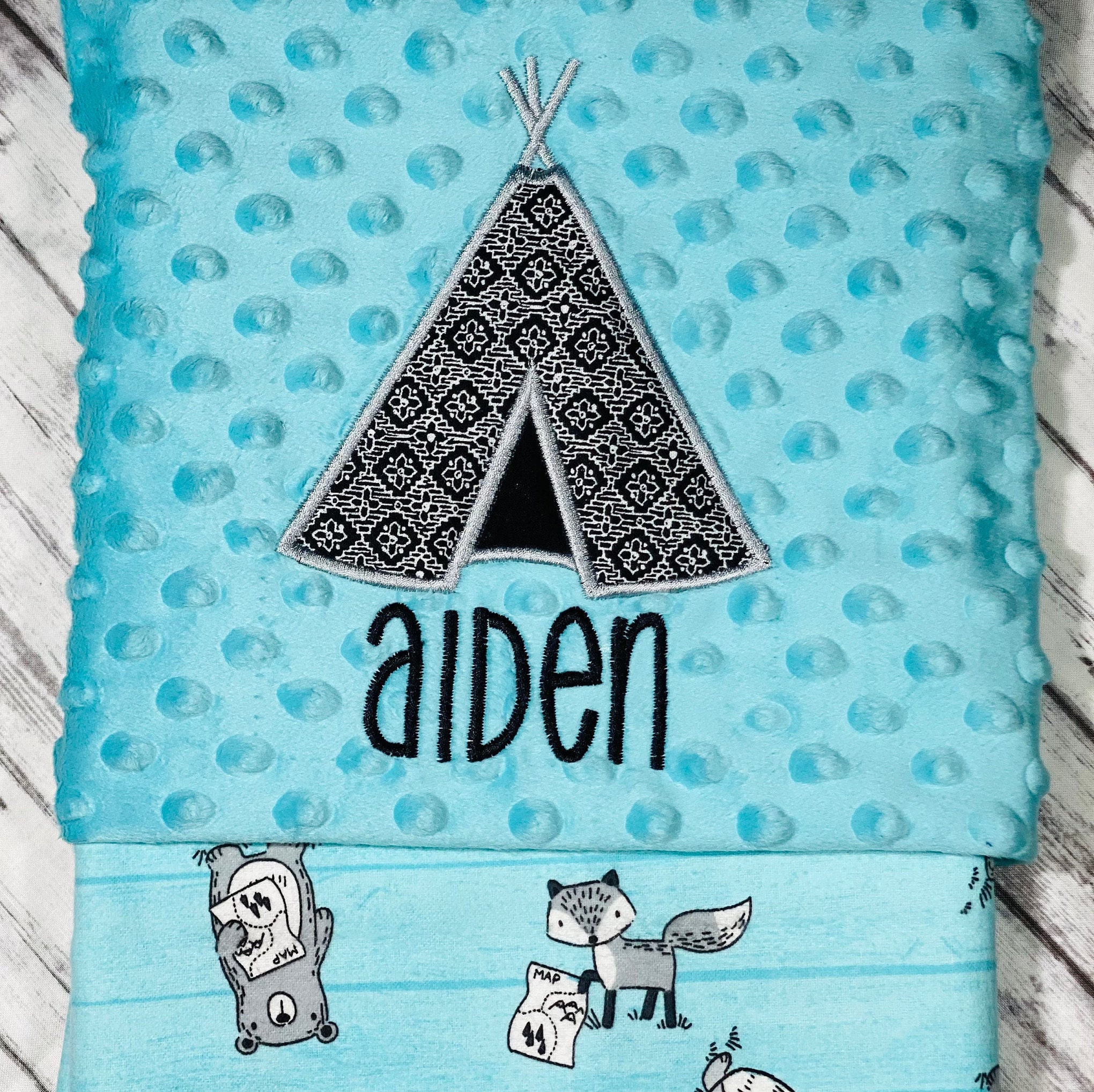 Teepee Embroidered Baby Blanket/baby Boy Blanket/teepee Etsy