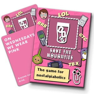 Sauvez le party game des années 2000 ! Un jeu de cartes à boire pour adultes, nostalgie de l'an 2000 ! Idée de fête des années 90 ou cadeau d'anniversaire parfait