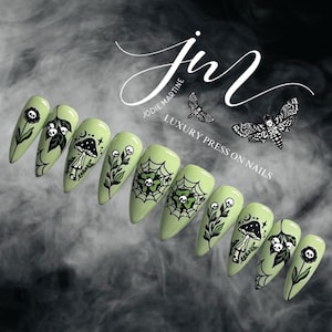 Gothic Garden • Salon Quality • Long-Wearing • Set of 10 • Luxury Hand Painted Reusable Press On Nails