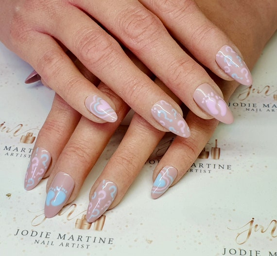 Baby Shower Gel Nails by Miss Bliss Nails and Education Christchurch | Baby  nails, Gender reveal nails, Baby shower nails