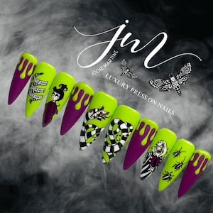 C&#39;est l&#39;heure du spectacle • Qualité salon • Longue tenue • Lot de 10 • Ongles réutilisables de luxe peints à la main