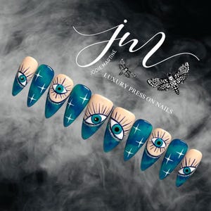 Omni • All Seeing • Witchy • Salon Quality • Long-Wearing • Set of 10 • Luxury Hand Painted Reusable Press On Nails