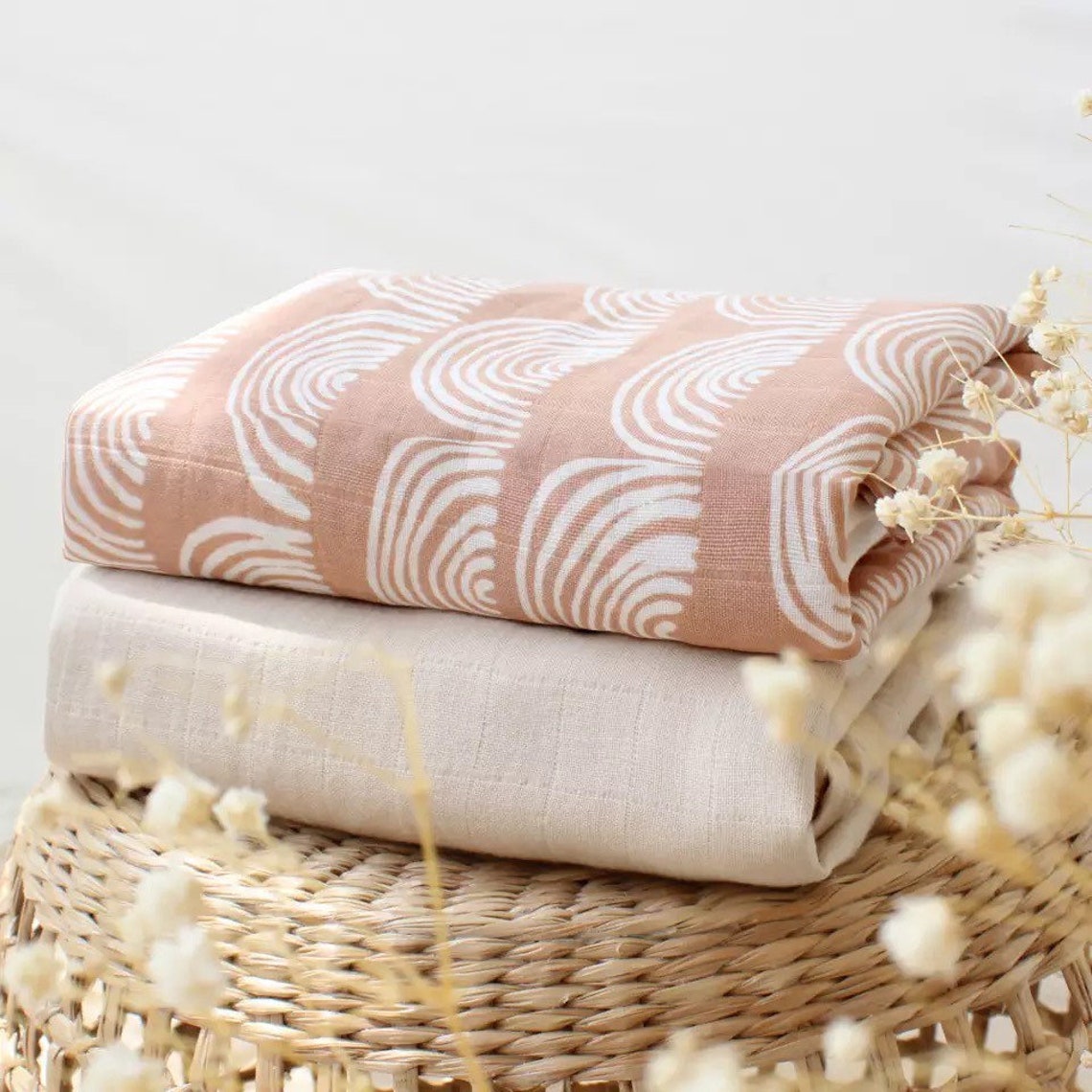 Boho neutral rainbow muslin swaddle baby blanket swaddle Etsy