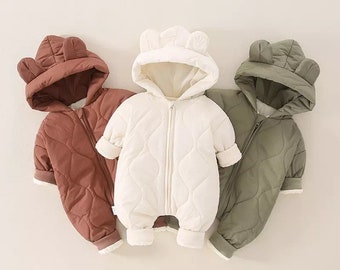 Newborn Baby Boys Girls Winter Fleece Snowsuits Warm Clothes 3-24 Months Star Striped Hooded Jumpsuit Coats