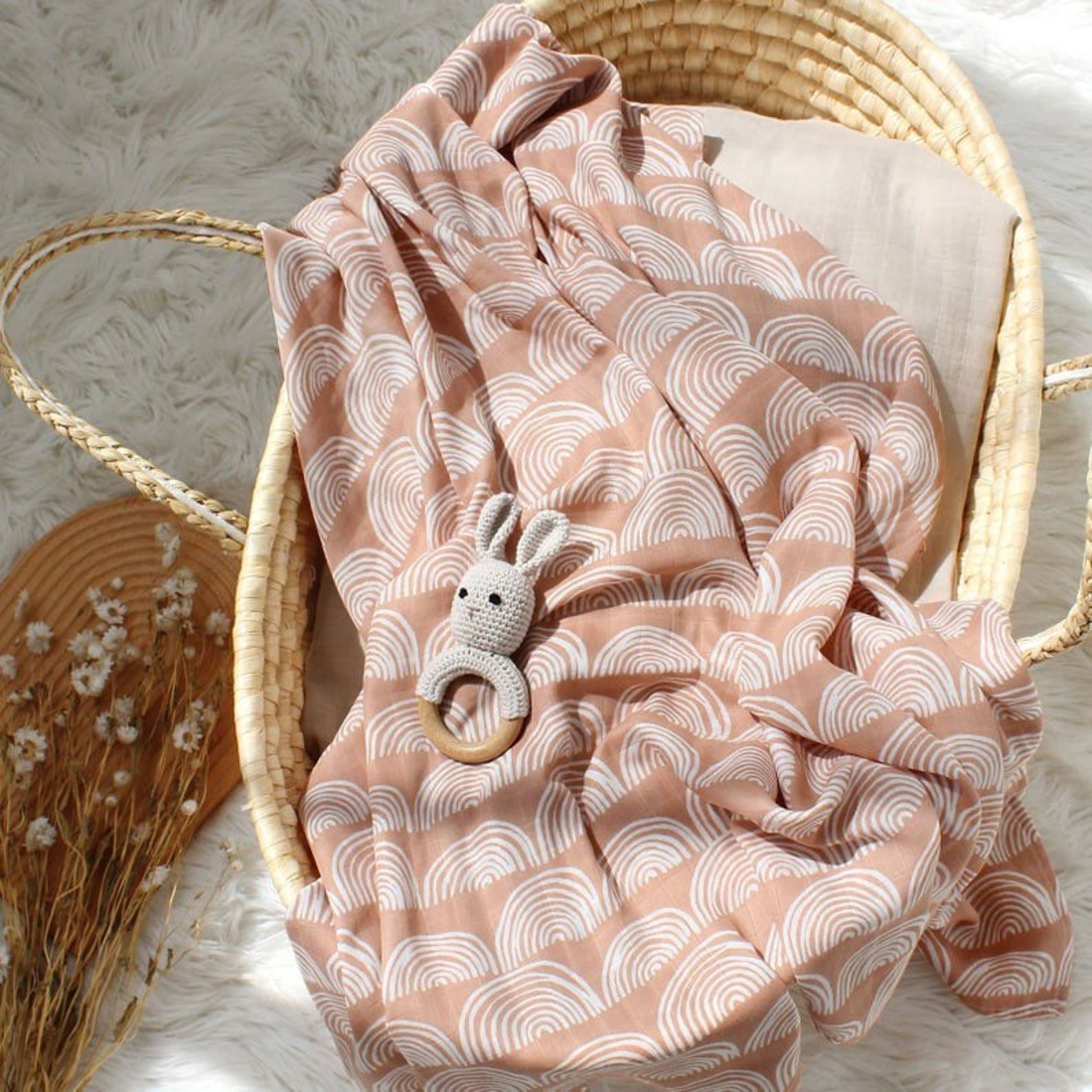 Boho neutral rainbow muslin swaddle baby blanket swaddle Etsy