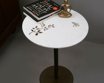 White Marble Round Accent Table, Mid Century Modern Coffee Table, Gift for Mother.