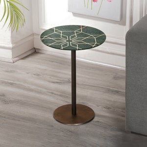 Marble Coffee Table with Brass Inlay, Round Side Table, End Table, New House Gift.