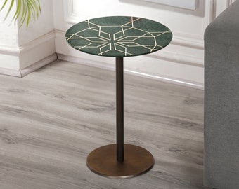 Marble Coffee Table with Brass Inlay, Round Side Table, End Table, New House Gift.