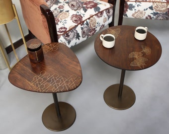 Set of 2 Wooden Accent Tables, Coffee Table, Side Tables for Living Room, Gift for Wife.