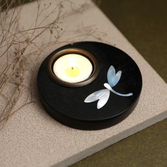 Orvi Home Round Candle Holder With Mother of Pearl Inlay Tea Light