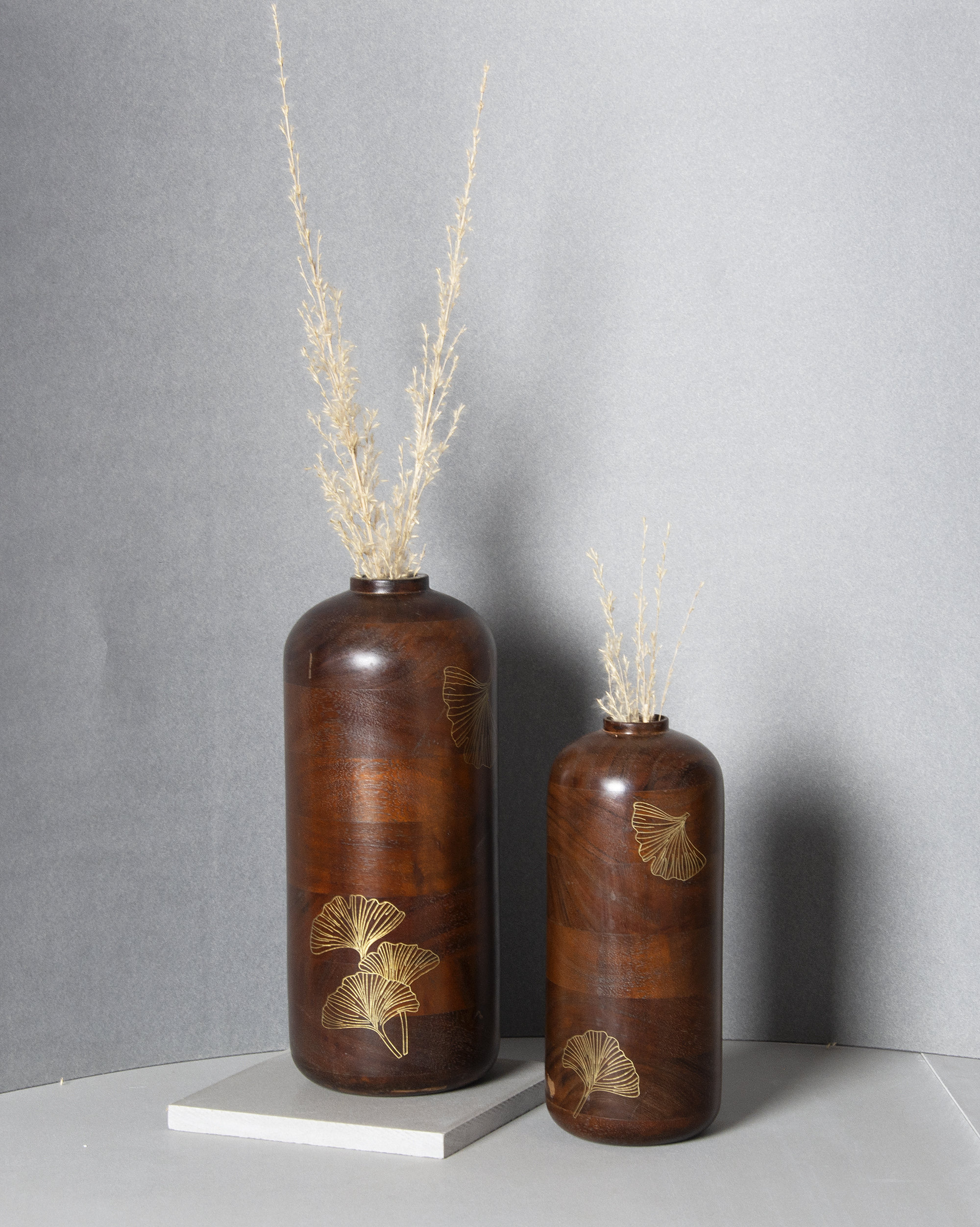 Handmade Wooden Flower Vase Tall Brass Inlay Acacia Wood Etsy