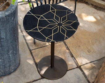 Accent Black Table with Brass Inlay, Round Side Table, End table, A Perfect Christmas Gift