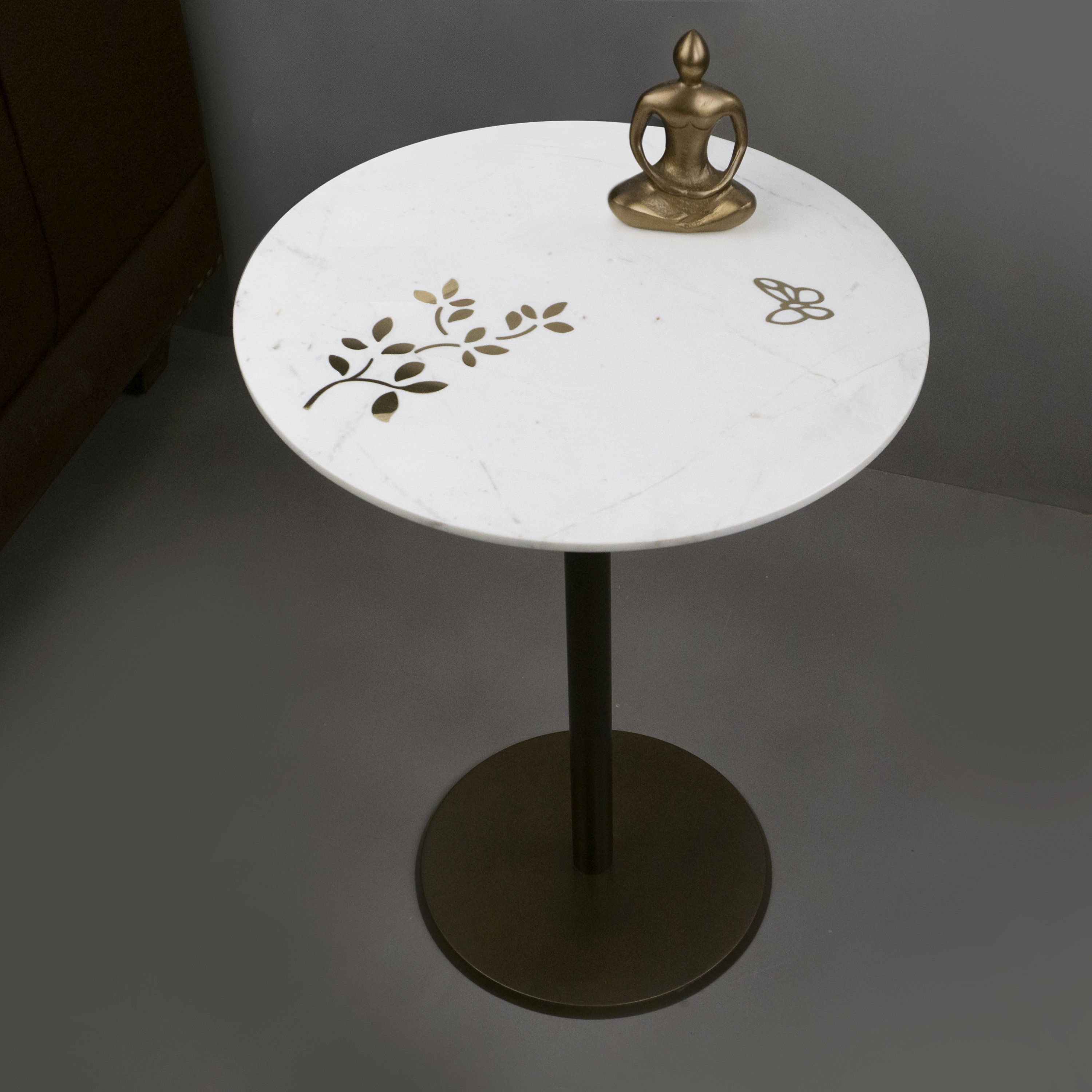 White Marble Round Accent Table Mid Century Modern Coffee Etsy