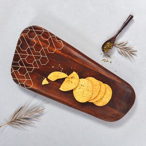 Wood and Brass Charcuterie Board, Decorative Wooden Serving Platter, Anniversary Gift for Wife. image 1