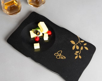 Handmade Serving Platter with Brass Inlay, Cheese Board, 5th Wedding Anniversary Gift.