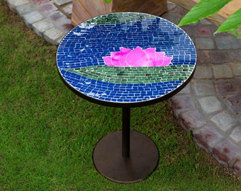 Glass Mosaic Round Coffee Table, Side Table, Unique Home Decor, Bedside Table, Gift for Mother.