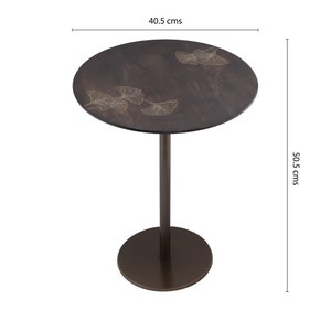 Natural Black Wood and Brass Accent Table with Tarkashi Craft, Round Coffee Table, New Home Gift for Easter image 5