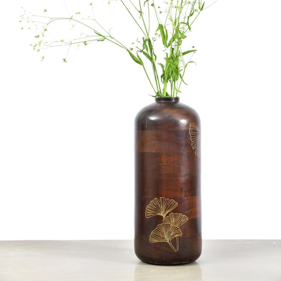 Large Acacia Wood Flower Vase Side Table Vase Wooden Vase Etsy UK