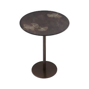 Natural Black Wood and Brass Accent Table with Tarkashi Craft, Round Coffee Table, New Home Gift for Easter image 8