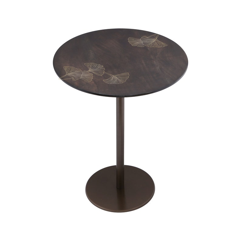 Natural Black Wood and Brass Accent Table with Tarkashi Craft, Round Coffee Table, New Home Gift for Easter image 8