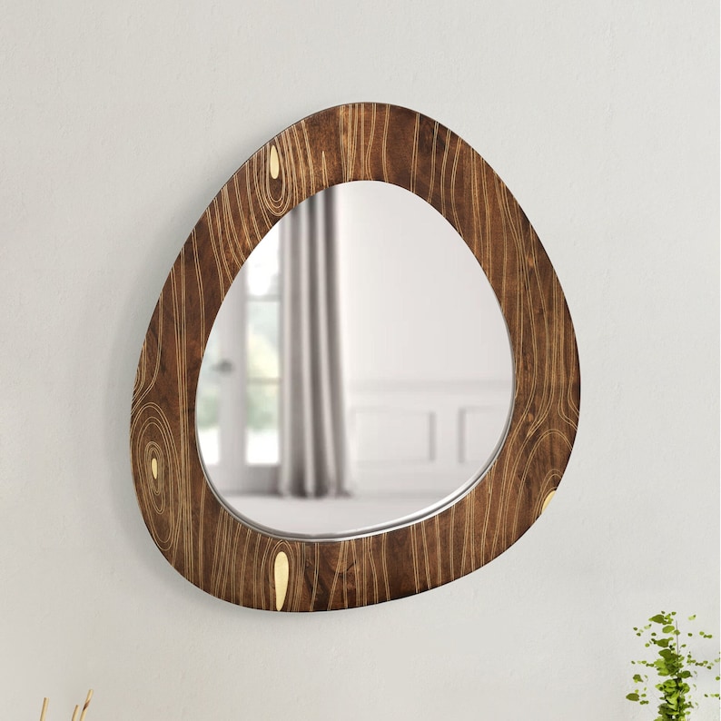 Wooden Wall Mirror with Brass Inlay, Mid Century Modern Wall Mirror, Christmas Gift image 1